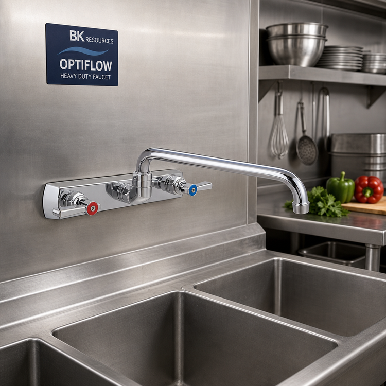 Product image #2 for BK Resources OptiFlow Heavy Duty Solid Body Splash-Mounted Faucet, 8-Inch Centers, 6-Inch Swing Spout