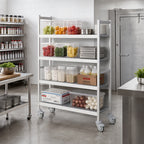Thumbnail image #2 for Fermod Fermostock 4R68B71M 4-Tier Mobile Shelving Unit, Gray, 68"W x 18"D x 71"H, Aluminum Frame, Removable Polymer Inserts