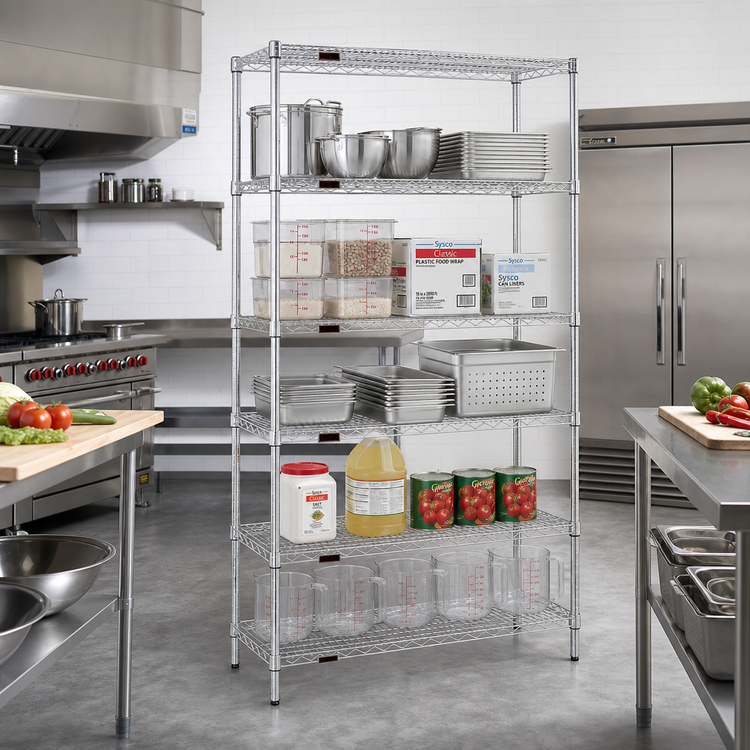 Product image #2 for Eagle Group 5-Tier Stationary Starter Wire Shelving Unit, Stainless Steel Finish, 60 Inches W x 18 Inches D x 86 Inches H
