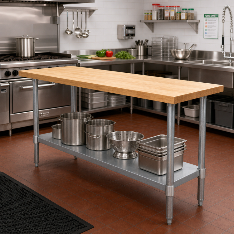 Product image #2 for Eagle Group 72" x 24" Hardwood Top Work Table with Galvanized Undershelf and Tubular Legs