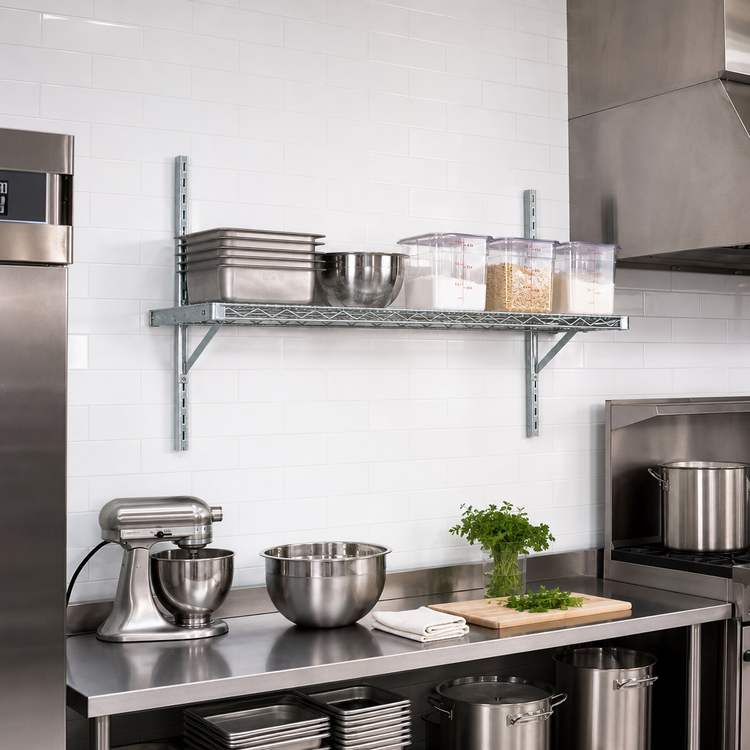 Product image #2 for WalStor Modular Wall-Mounted Single Shelf Kit, 48 x 18 Inch Wire Shelf, Zinc Finish
