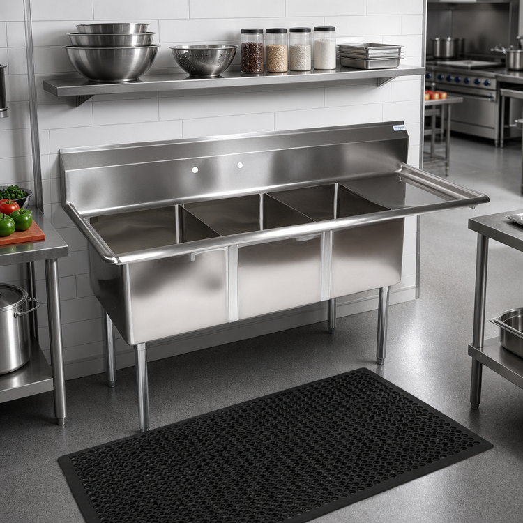 Product image #2 for John Boos E-Series 3-Compartment Stainless Steel Commercial Sink with Right Drainboard