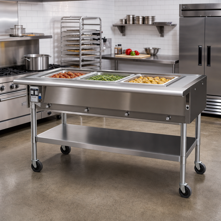 Product image #2 for Eagle Group 51-Inch Portable Electric Hot Food Table with 3 Dry Wells and Open Shelf Base, 208V
