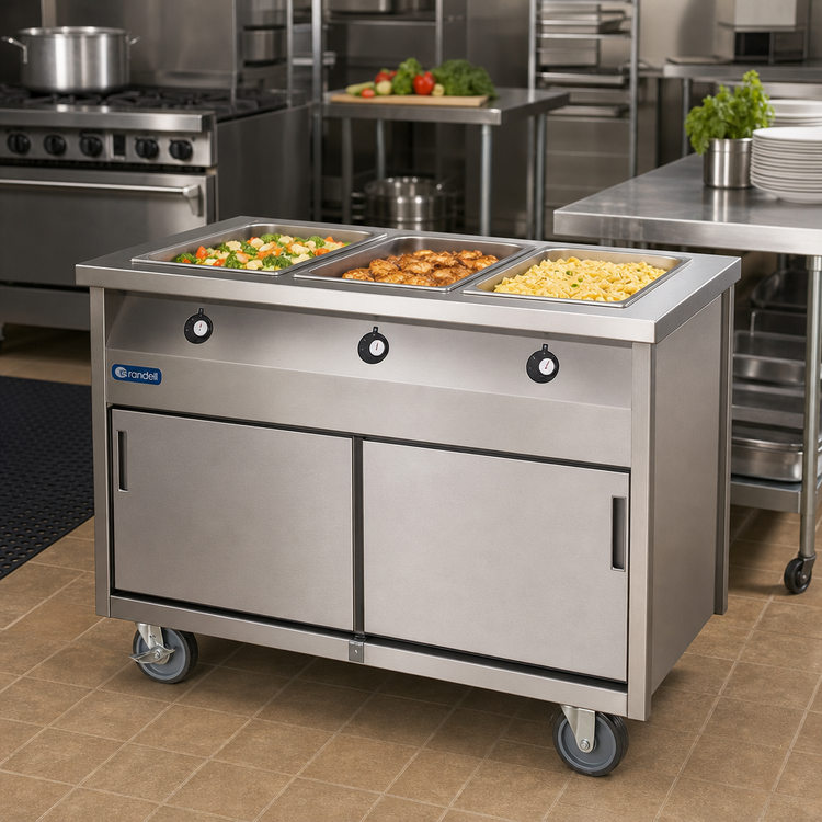 Product image #2 for Randell HTD-3B 48" Mobile Electric 3-Well Hot Food Table with Enclosed Heated Base