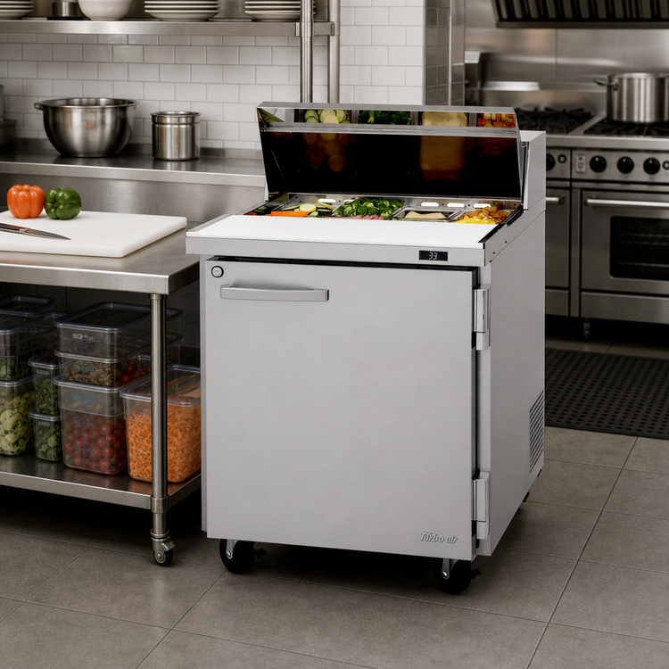 Product image #3 for Turbo Air PRO Series One-Section Refrigerated Sandwich/Salad Prep Table with Solid Door, 27-1/2-Inch Wide, 8-Pan, Rear-Mount Self-Contained
