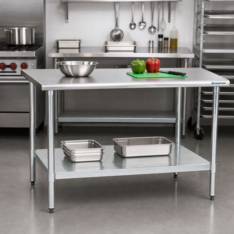 Product image #2 for BlendPort Budget Series 72-Inch x 30-Inch Flat Top Stainless Steel Work Table with Adjustable Galvanized Undershelf