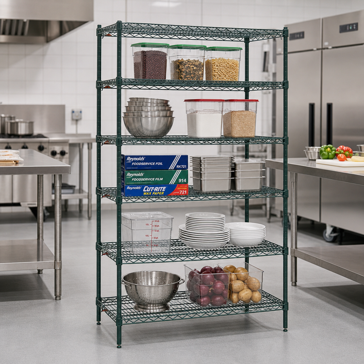 Product image #3 for Metro Super Erecta Super Adjustable Metroseal 3 Green Epoxy-Coated Wire Shelving Starter Unit, 24"W x 24"D x 74"H