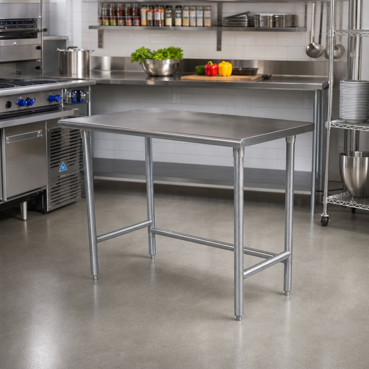 Product image #2 for Advance Tabco 30" x 24" 14-Gauge 304 Stainless Steel Flat Top Work Table with Galvanized Open Base