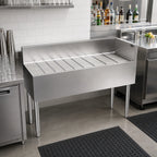 Thumbnail image #7 for Krowne Royal Series KR19-C48R 48-Inch Stainless Steel Freestanding Underbar Corner Drainboard with Right End Return, 6-Inch Splash, Open Base