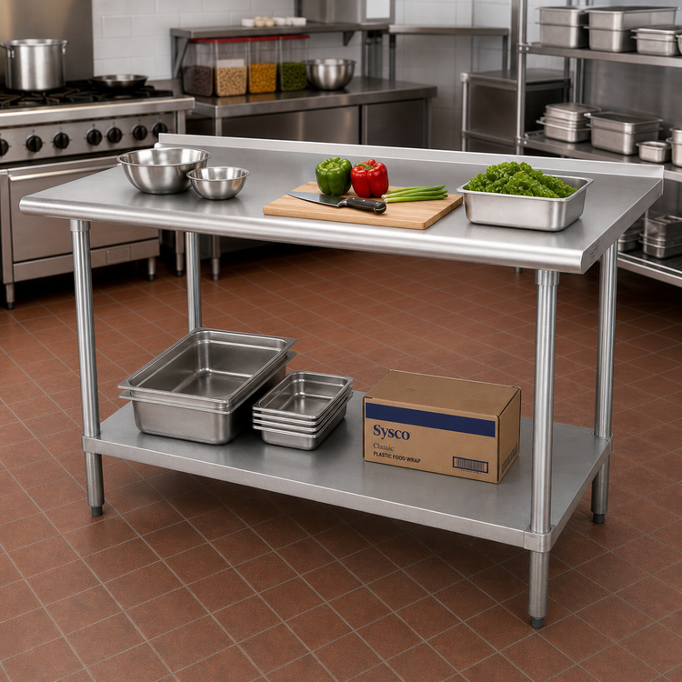 Product image #2 for Advance Tabco 60 Inch x 24 Inch 430 Stainless Steel Work Table with Rear Up-Turn and Galvanized Undershelf