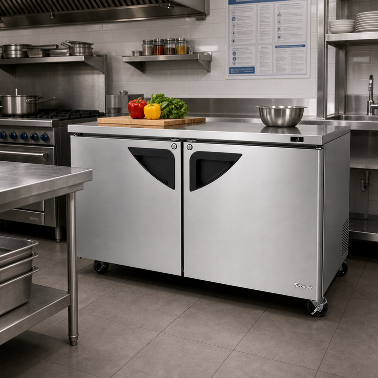 Product image #2 for Turbo Air Super Deluxe Series 60-1/4-Inch Two-Section Undercounter Freezer, 17 Cu. Ft., Self-Contained Rear-Mount, Stainless Steel