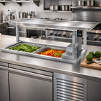 Thumbnail image #1 for Duke Manufacturing HotFrost™ FTO2-SL 55-Inch Recessed Frost Top Overshelf, Two Full-Size Pan Capacity, Stainless Steel, Self-Contained Refrigeration