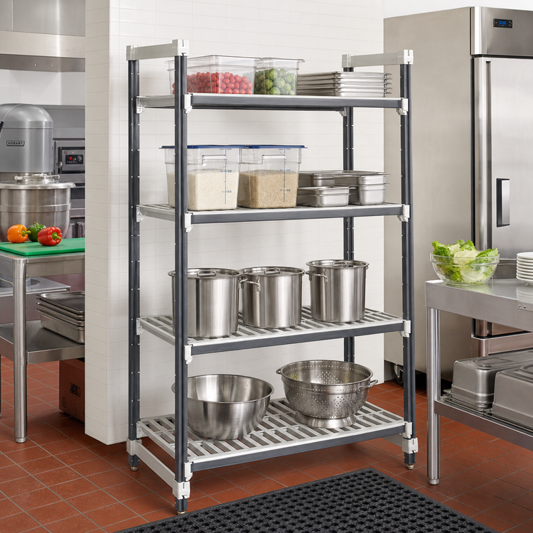 Product image #2 for Cambro Camshelving Elements XTRA 4-Tier Stationary Starter Unit, 24-Inch Deep x 36-Inch Wide x 84-Inch High, Vented, Speckled Gray