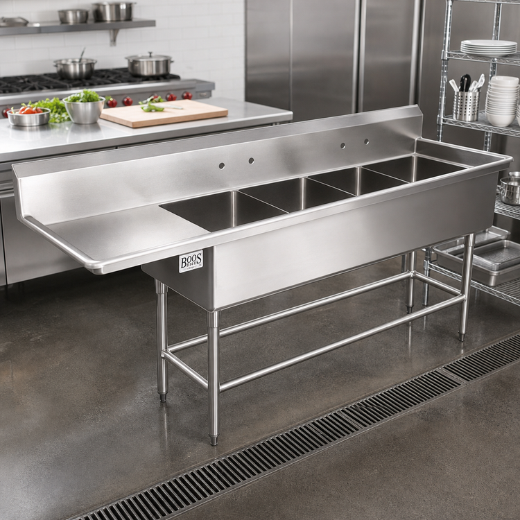 Product image #2 for John Boos Pro-Bowl 4-Compartment Stainless Steel Sink with 18-Inch Left Drainboard, 18 x 18 x 14-Inch Bowls
