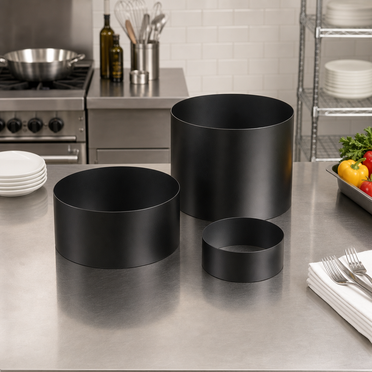 Product image #2 for American Metalcraft Round 3-Piece Satin Black Stainless Steel Buffet Riser Set