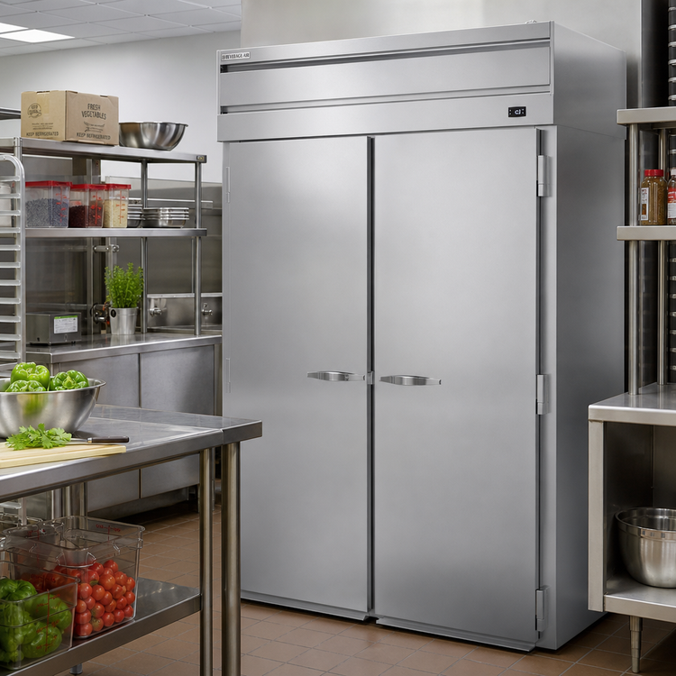 Product image #2 for Beverage-Air P-Series Extra Tall Two-Section Roll-Thru Freezer, Top-Mount Self-Contained, Stainless Steel, 85.8 Cu. Ft. (PFT2XTHC-1AS)