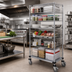 Thumbnail image #2 for Quantum Commercial Post Basket Cart with 1 Wire Shelf, 1 Solid Shelf and 5 Baskets, 1200 lb. Capacity, 48 x 24 x 80 Inches, Chrome Plated