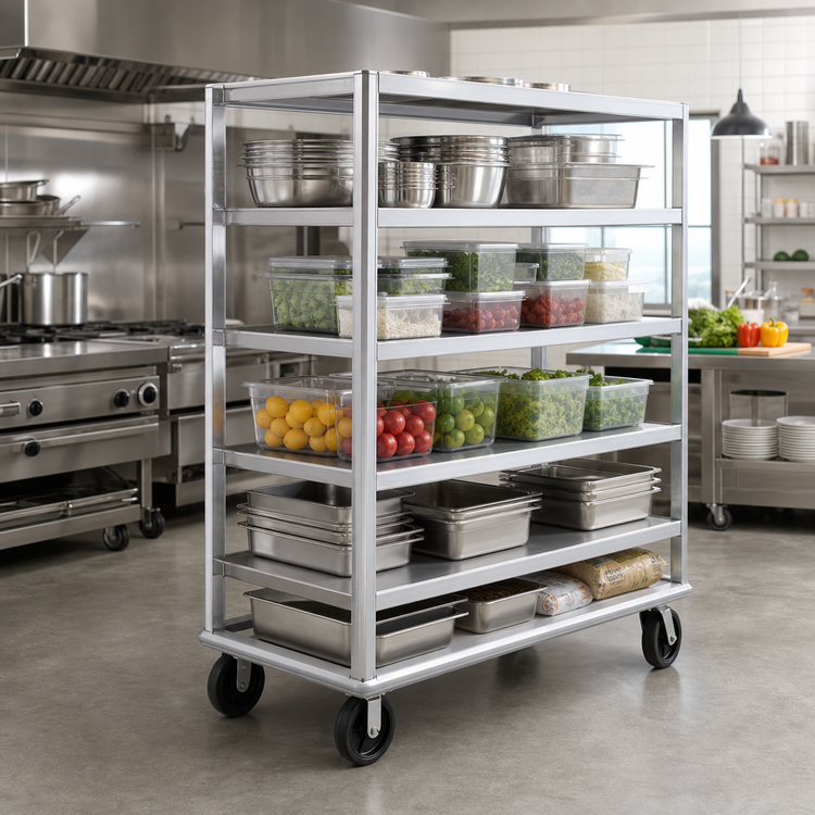 Product image #2 for Heavy-Duty Aluminum Queen Mary Utility Cart, 5 Shelves, 27 x 60-Inch Shelves