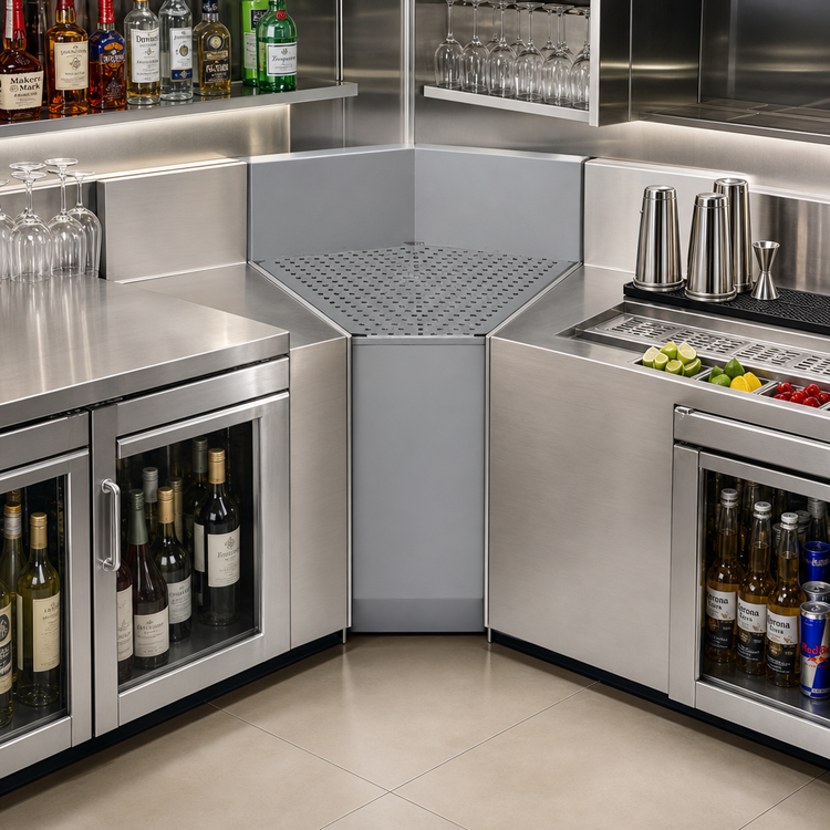 Product image #2 for Advance Tabco Prestige 45° Inside Corner Underbar Filler with Removable Drainboard Top, 25" Deep, No Legs