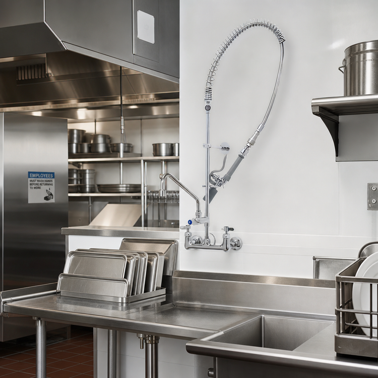 Product image #2 for T&S Brass EasyInstall 8-Inch Wall Mount Add-On Faucet Pre-Rinse Unit with 14-Inch Swing Nozzle and 1.07 GPM Spray Valve