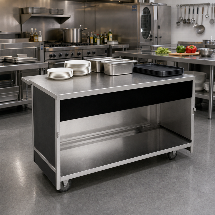 Product image #2 for Atlas Metal BLU-3 Mobile Modular Utility Serving Counter with Stainless Steel Top and Open Cabinet Base