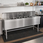 Thumbnail image #2 for Eagle Group Spec-Bar B5R-4-24 Four-Compartment Underbar Sink with Right Drainboard and Splash-Mounted Faucet, 60 x 24 x 37 Inches