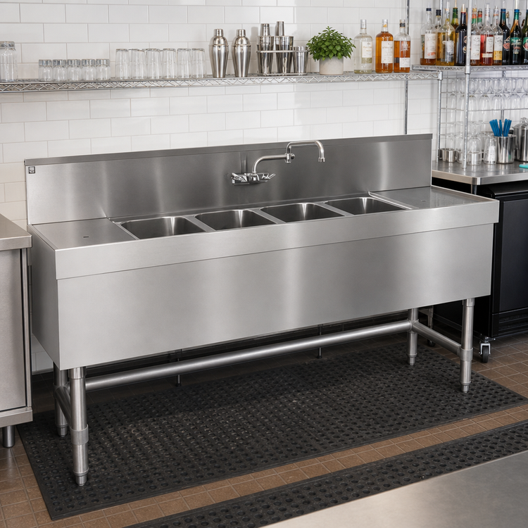 Product image #2 for Eagle Spec-Bar Four-Compartment Underbar Sink Unit with Right Drainboard, 60 x 24 x 37 Inches