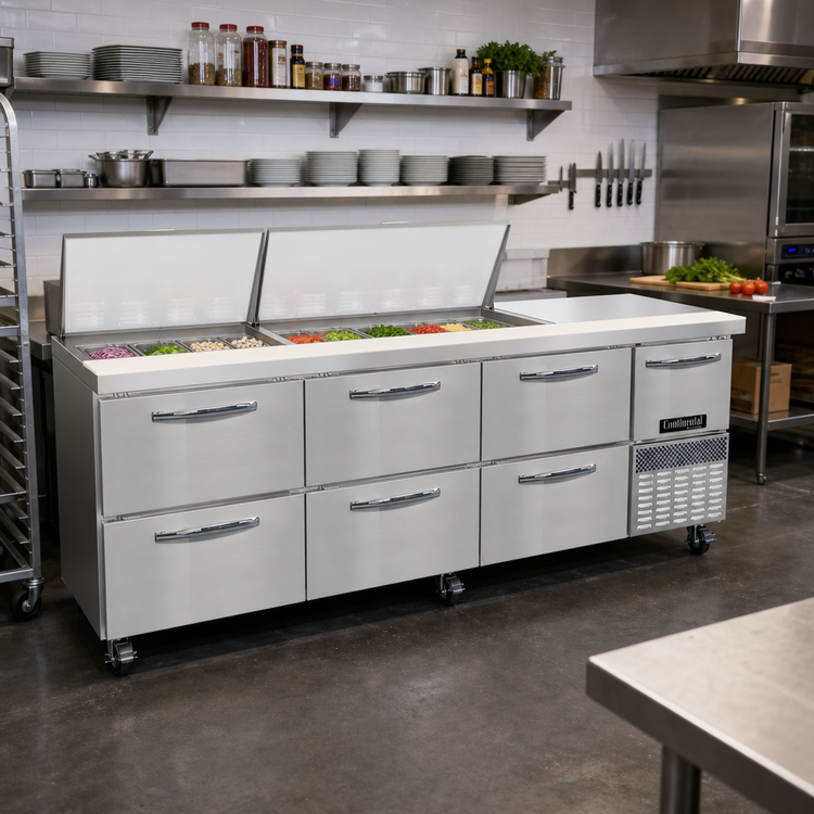 Product image #2 for Continental Refrigerator RA93N30M-D 93-Inch Mighty Top Refrigerated Sandwich Prep Table with 6 Drawers and 30 Pan Capacity