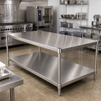 Thumbnail image #2 for John Boos SSK4-48132 132" x 48" 14-Gauge 300 Series Stainless Steel Work Table Undershelf