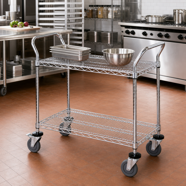 Product image #2 for Quantum 36 x 24 Stainless Steel Utility Bus Cart with 2 Wire Shelves
