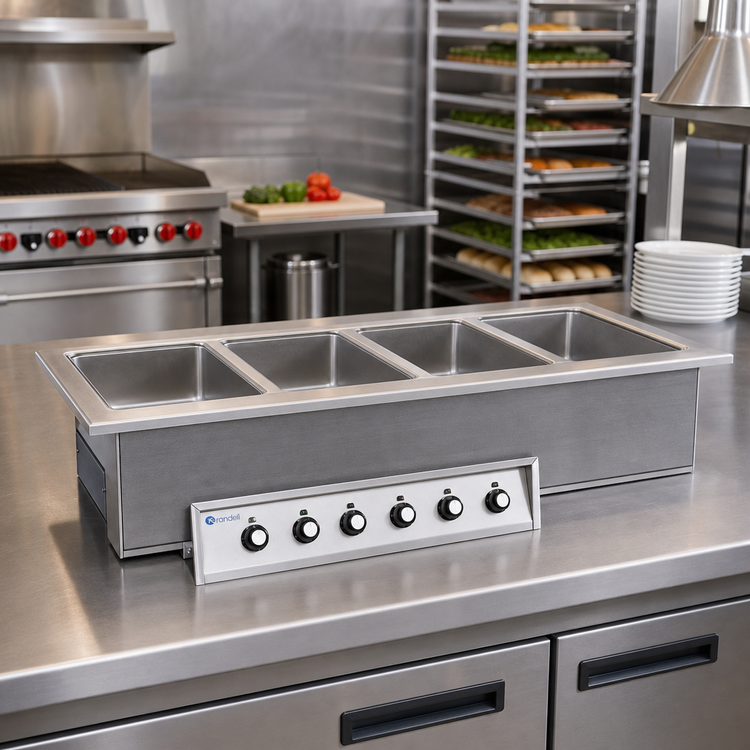 Product image #2 for Randell 6-Pan Drop-In Electric Hot Food Well for 12" x 20" Pans, Wet Operation, Drains & Manifold
