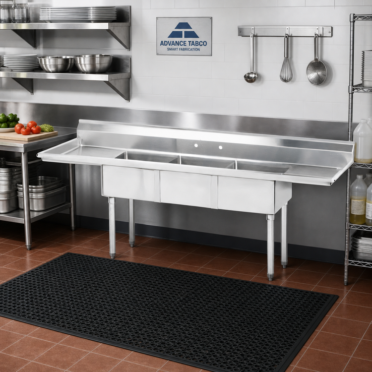 Product image #2 for Advance Tabco Special Value Series 84-Inch 3-Compartment Fabricated Sink with Left & Right Drainboards