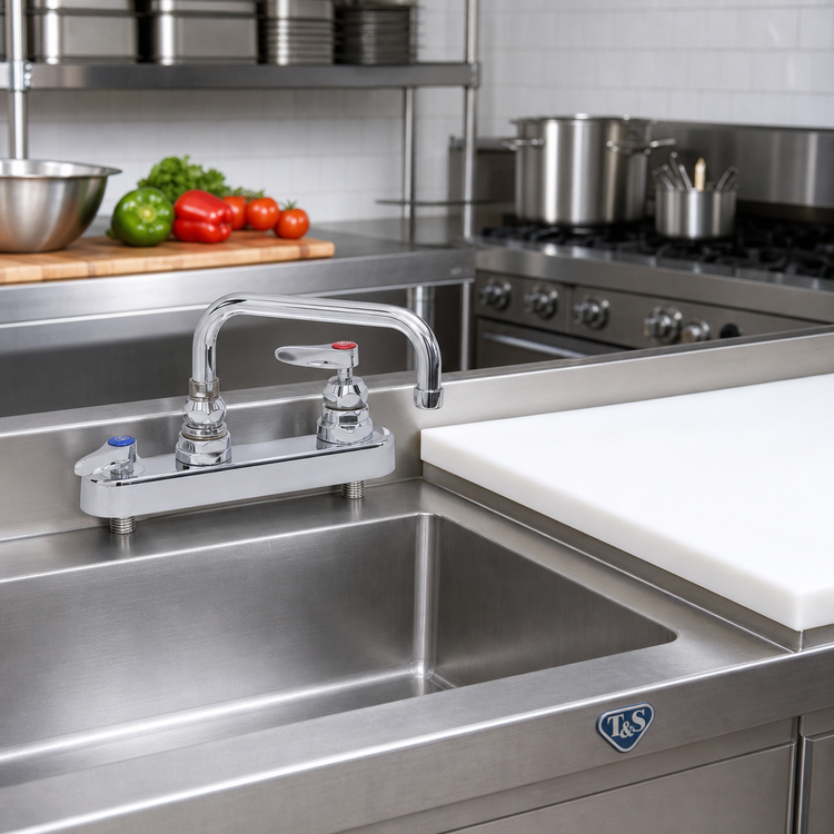 Product image #2 for T&S Brass B-1110-CR Deck-Mount Workboard Faucet with 6-Inch Swivel Spout, 4-Inch Centers, Polished Chrome