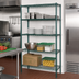 Thumbnail image #2 for Quantum 48-Inch W x 18-Inch D x 63-Inch H Stationary 5-Shelf Wire Shelving Starter Kit, Green Epoxy Antimicrobial Finish