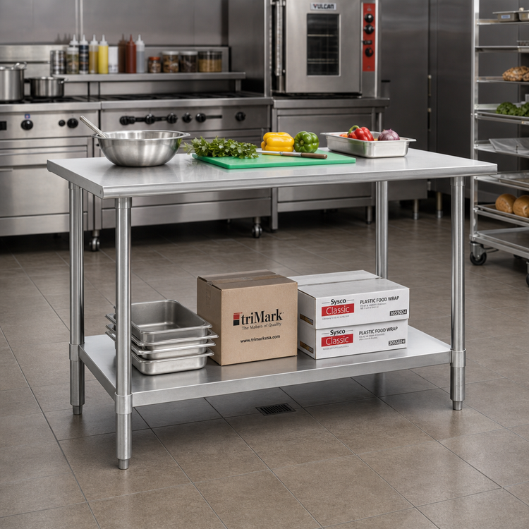 Product image #2 for Eagle Group Budget Series 48 Inch x 30 Inch 430 Stainless Steel Work Table with Adjustable Undershelf