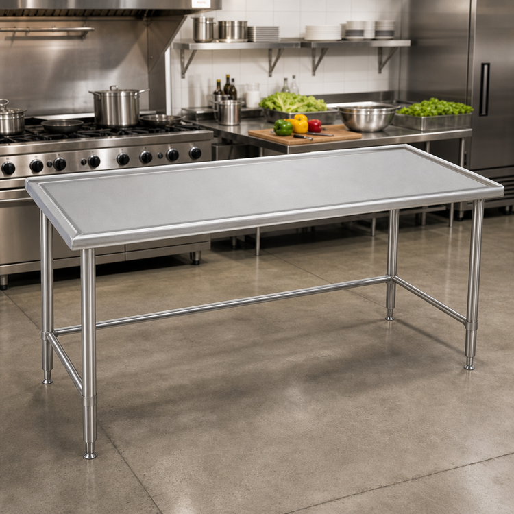 Product image #2 for 60 Inch x 36 Inch Stainless Steel Marine Edge Work Table with Open Base
