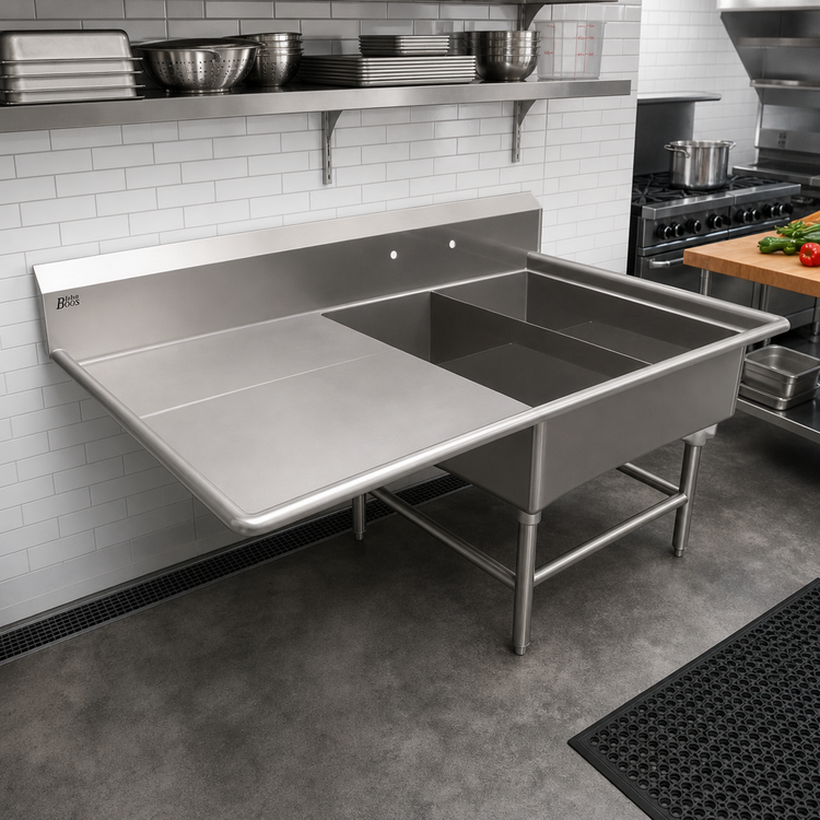 Product image #2 for John Boos Pro-Bowl 2-Compartment Platter Sink with Left Drainboard, 62-3/16 Inch W x 36-1/2 Inch D x 43 Inch H
