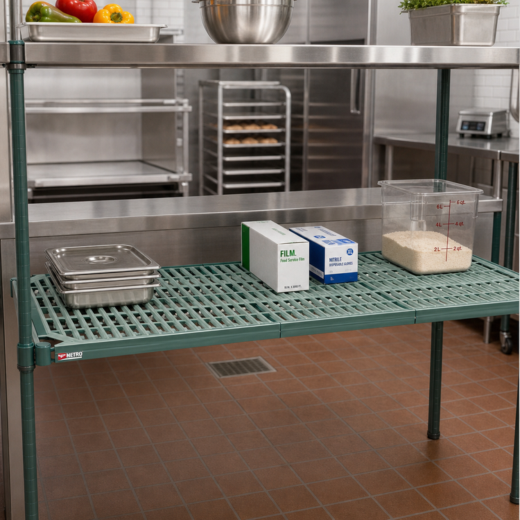 Product image #3 for Metro Super Erecta Pro 72 Inch W x 24 Inch D Vented Polymer Shelf with Removable Mat and Green Epoxy Frame