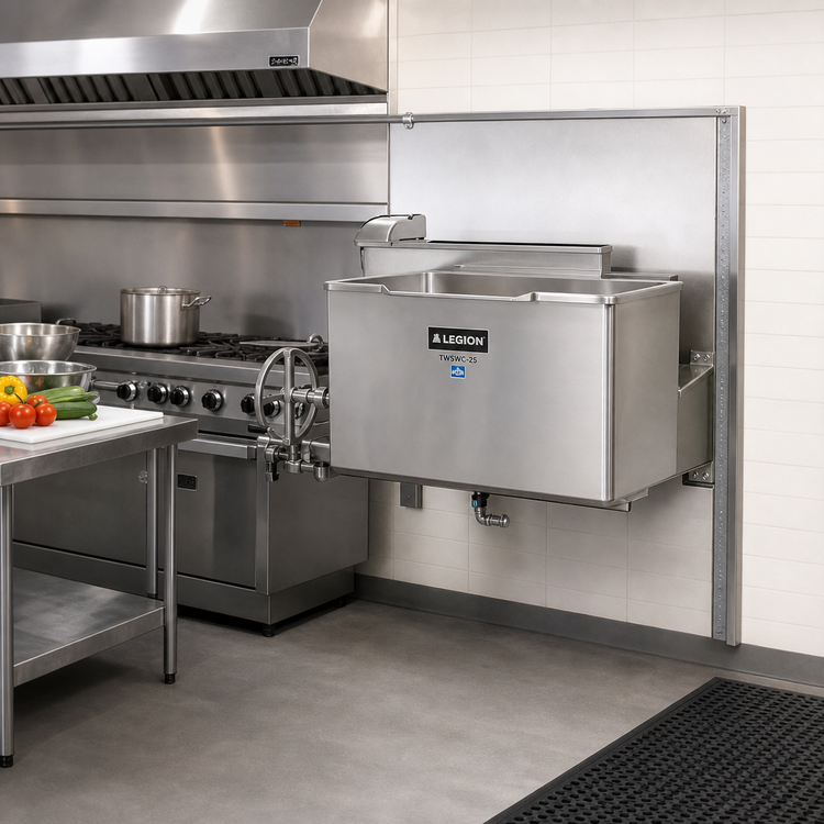 Product image #2 for Legion TWSWC-25 25-Gallon Direct Steam Tilting Wall-Mount Kettle with 304 Stainless Steel Liner