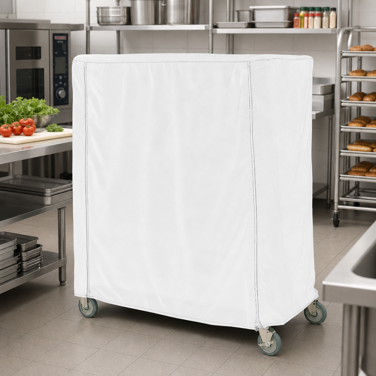 Product image #2 for Metro 72 x 24 x 74 Inch White Uncoated Knitted Polyester Queen Mary & Banquet Cart Cover