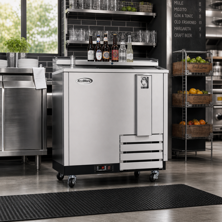 Product image #2 for KoolMore 36-Inch Stainless Steel Commercial Bottle Cooler with Built-In Opener, 9 Cu. Ft., 115V