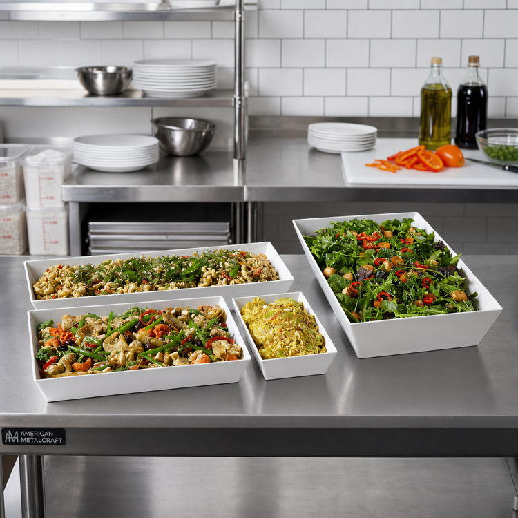 Product image #2 for American Metalcraft Endurance Medium Rectangular Melamine Bowl, 136 oz., White