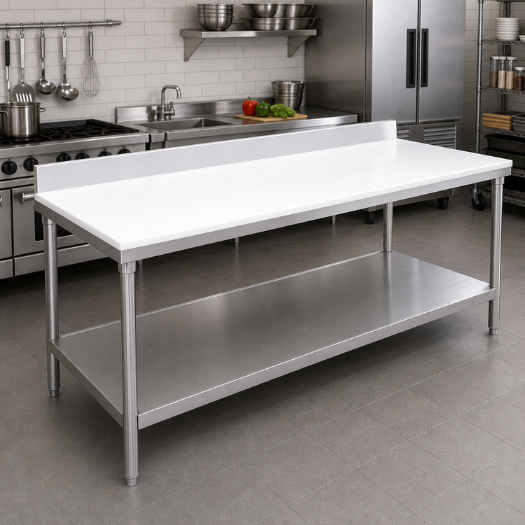 Product image #2 for Poly-Vance 96-Inch x 30-Inch Poly-Top Work Table with 6-Inch Backsplash and Undershelf