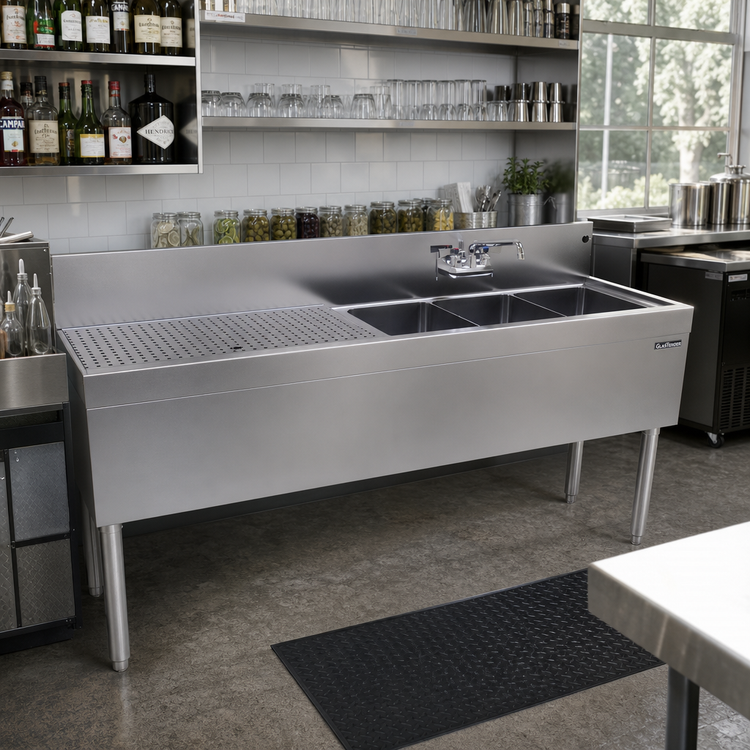 Product image #2 for Glastender Three Compartment Underbar Sink Unit with Left Drainboard, 66 Inch Wide x 19 Inch Deep