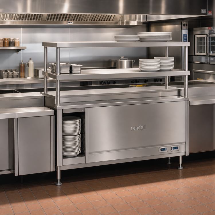 Product image #2 for Randell RCC-62.5 Modular Chef Service Counter Center Section, 62-1/2-Inch Stainless Steel with Plate Storage Cabinet and Double Overshelf