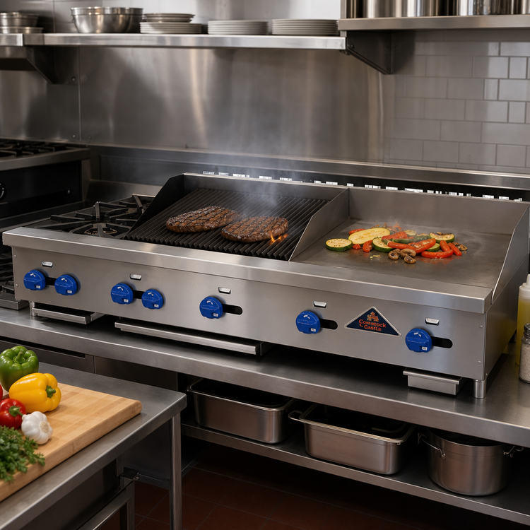 Product image #2 for Comstock-Castle FHP72-30-2.5RB 72-Inch Countertop Gas Hotplate, Griddle, and Char-Broiler Combination