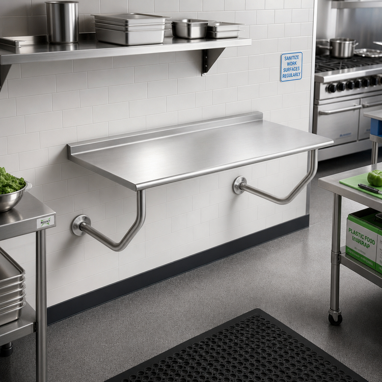 Product image #2 for Advance Tabco FSS-W-244 48 x 24 Inch Wall-Mounted 14 Gauge 304 Stainless Steel Table with 1-1/2 Inch Rear Backsplash