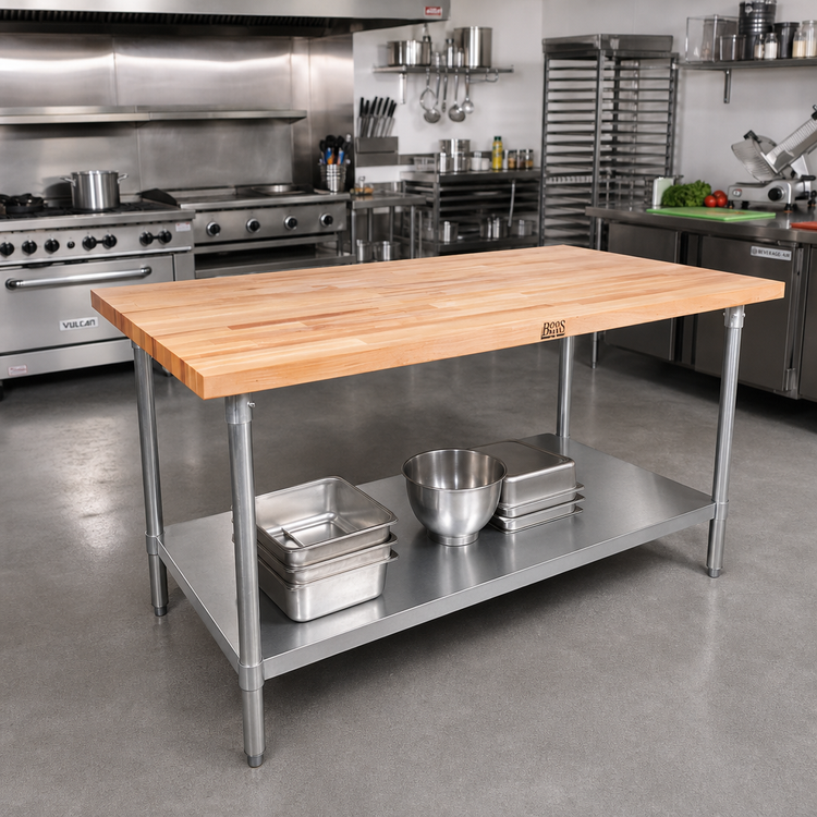 Product image #2 for John Boos HNS07 120-Inch x 24-Inch Wood Top Work Table with Adjustable Undershelf