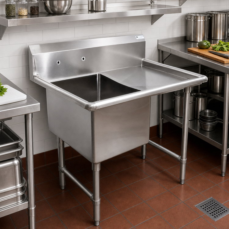 Product image #2 for John Boos B Series 1-Compartment Sink with Right Drainboard and 10-Inch Backsplash