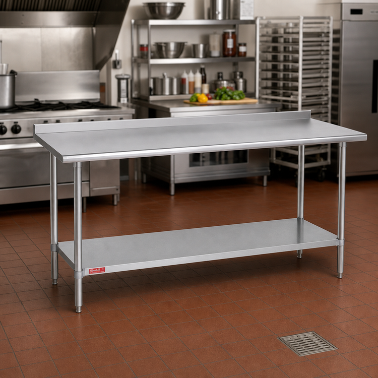 Product image #2 for Duke 108-Inch x 24-Inch Supreme Series Stainless Steel Work Table with 1-1/8-Inch Riser and Galvanized Undershelf